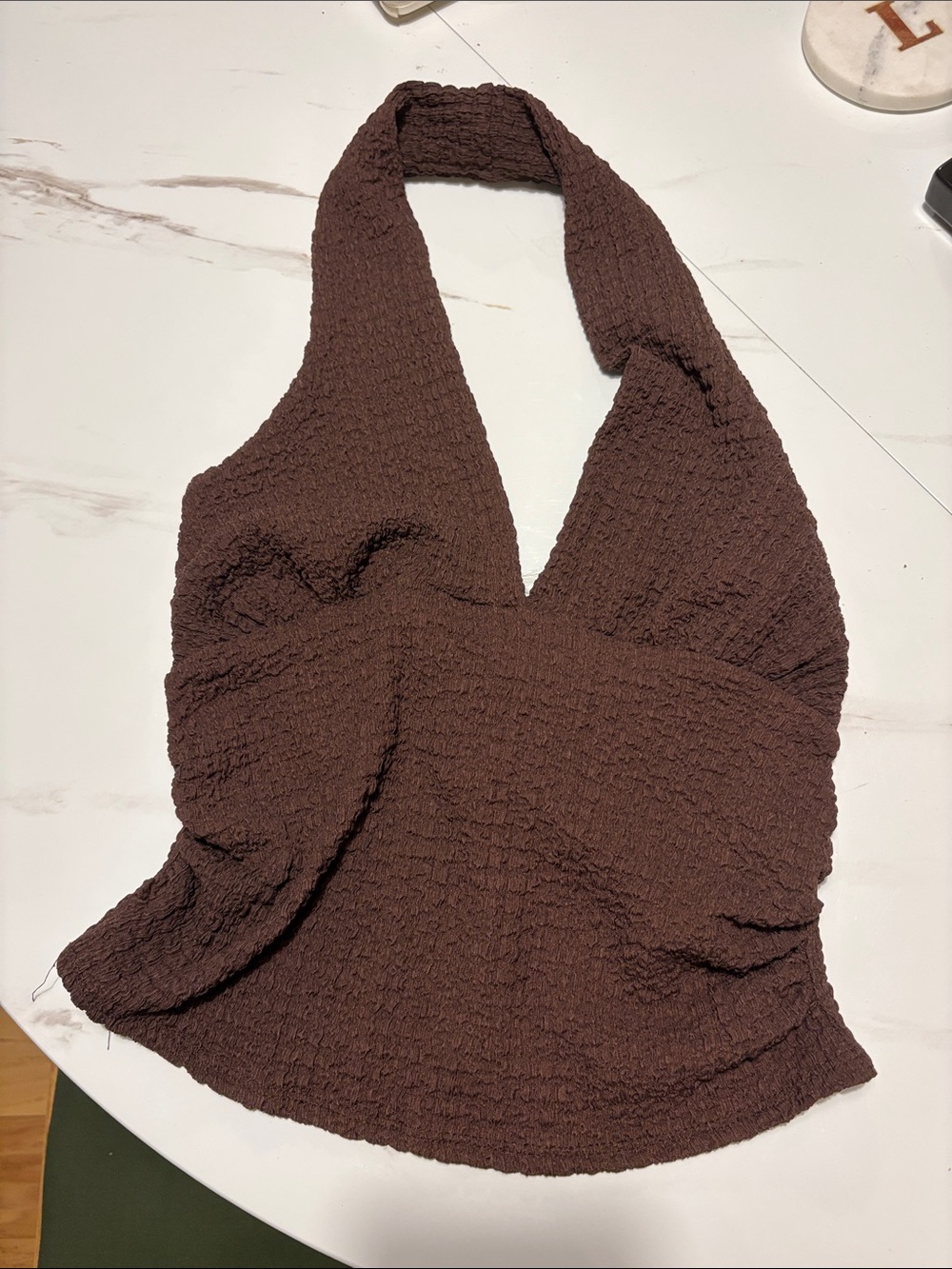 Brown Textured Halter Top size M
